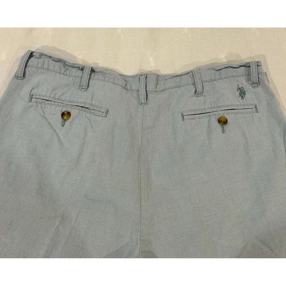 US Polo Assn Mens‎ Blue White Striped Chino Shorts Size 38 Flat Front Casual